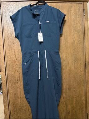 Figs Navy Midi Scrub Dress with Drawstring Waist